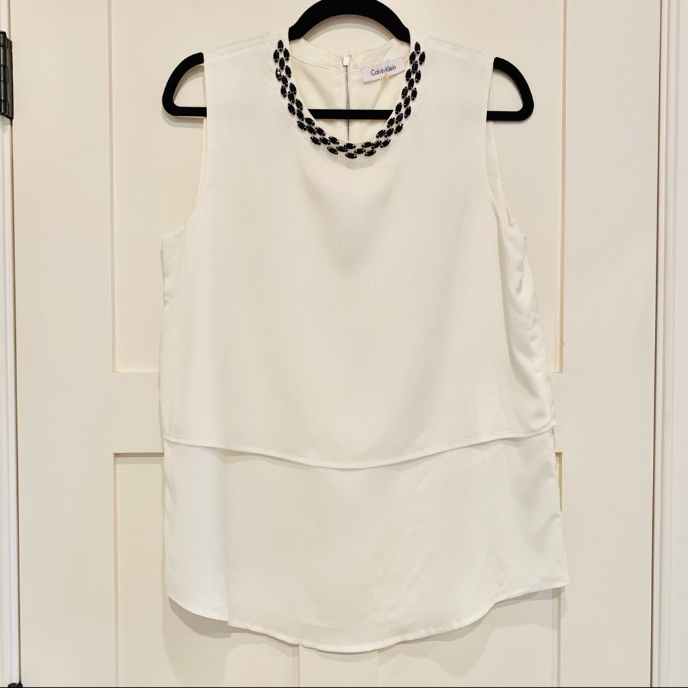 BEAUTIFUL CALVIN KLEIN CREAM IVORY BLACK BEJEWELED COLLAR